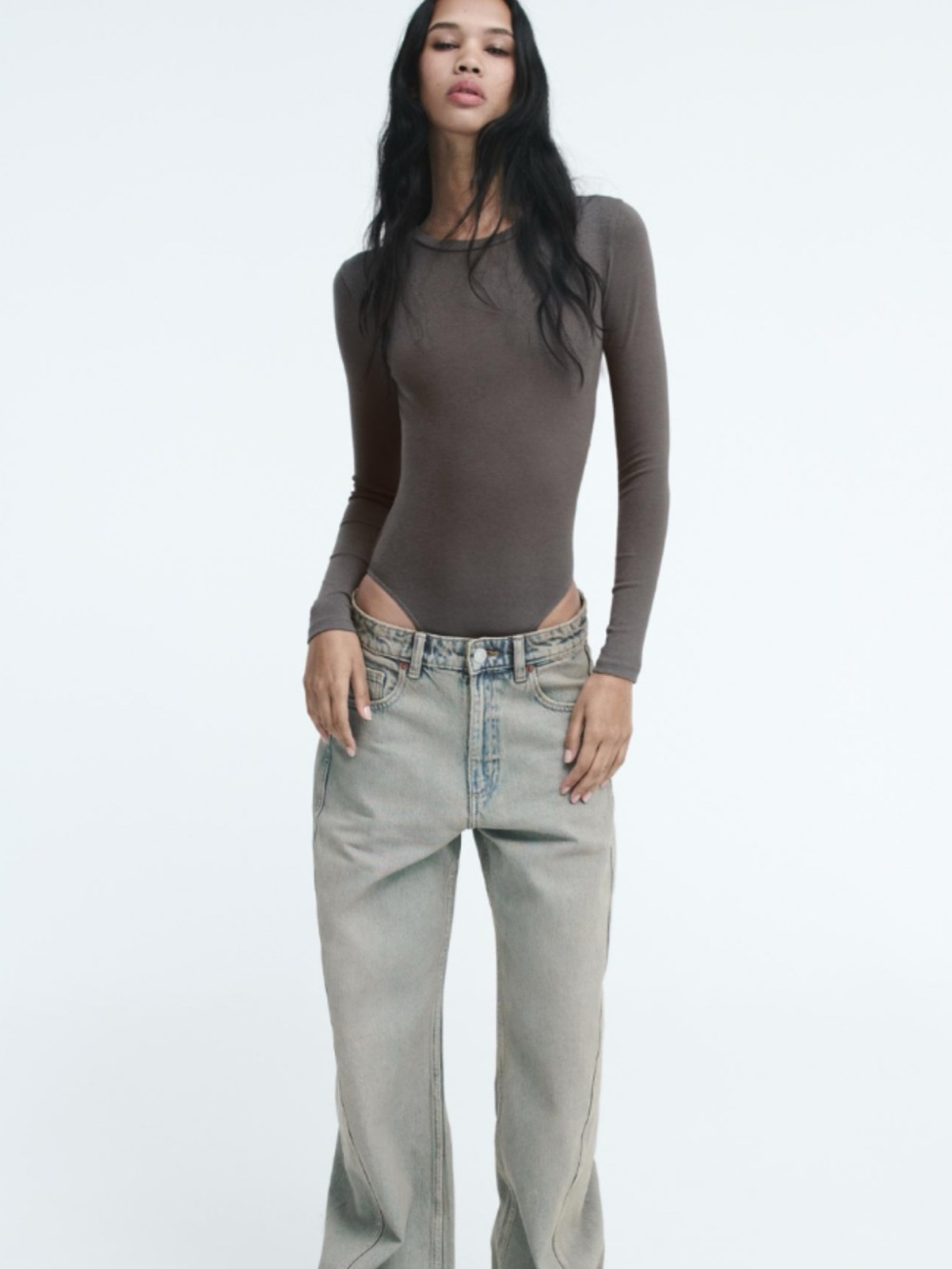 Zara Gray Long Sleeve Modal Bodysuit - Large